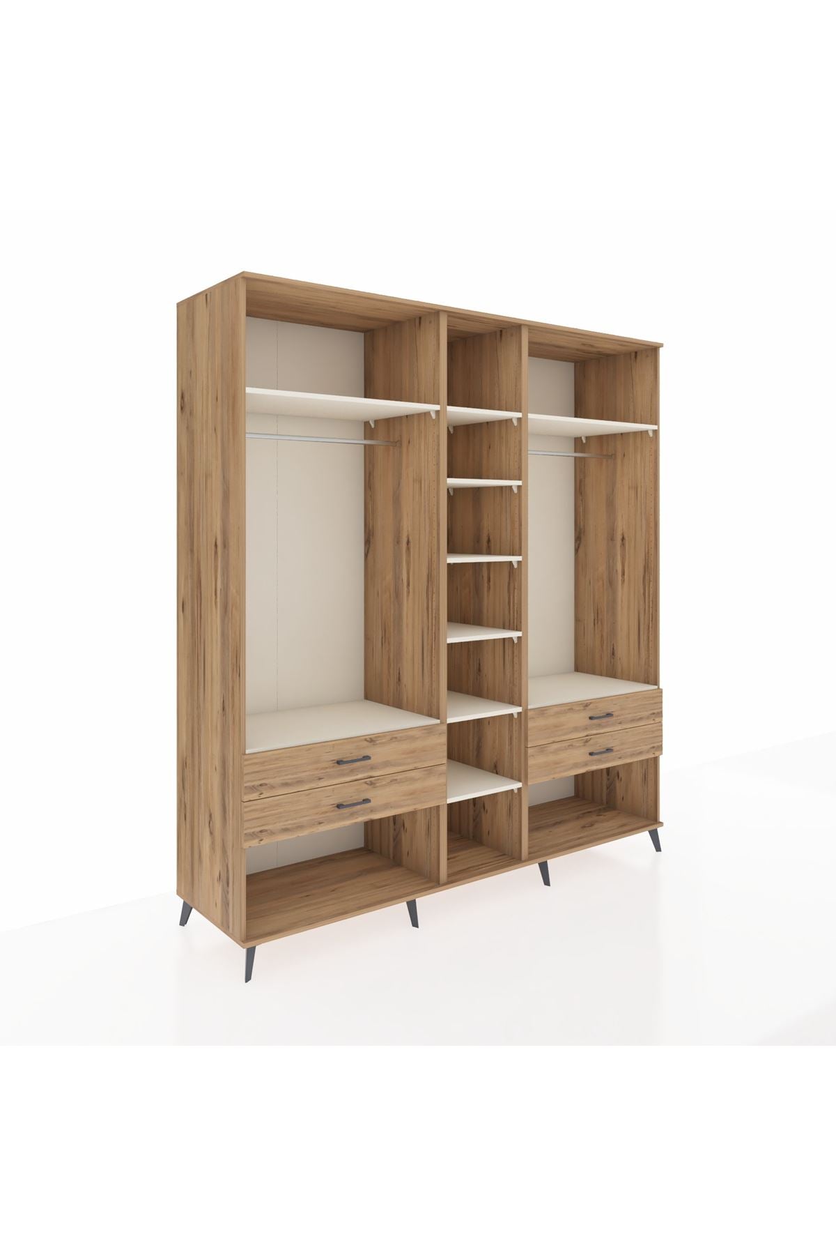 Kronos Dolap 10 Raflı 4 Çekmeceli 2 Askılı 220x59x243 Çam-Aytaşı/Çam