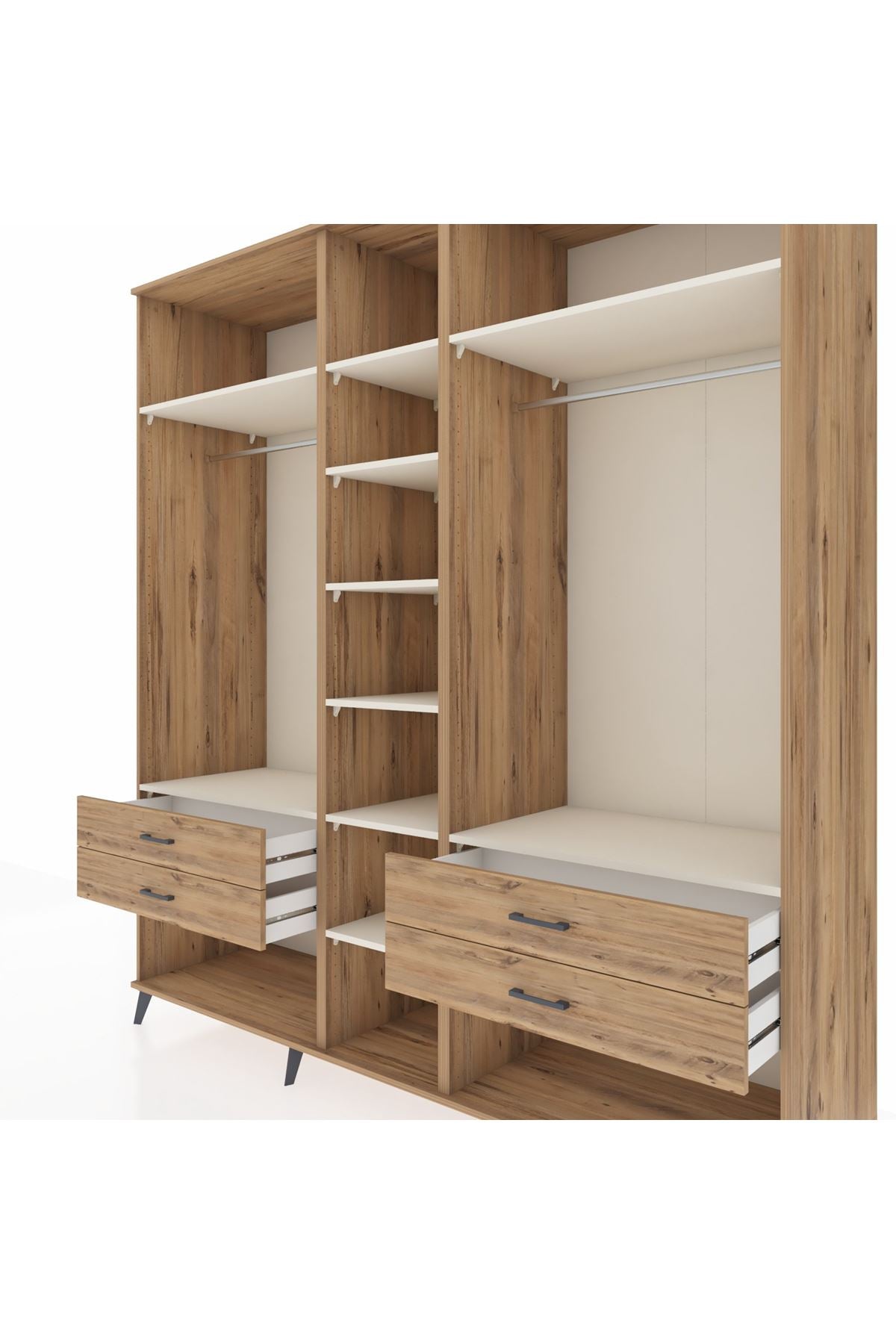 Kronos Dolap 10 Raflı 4 Çekmeceli 2 Askılı 220x59x243 Çam-Aytaşı/Çam