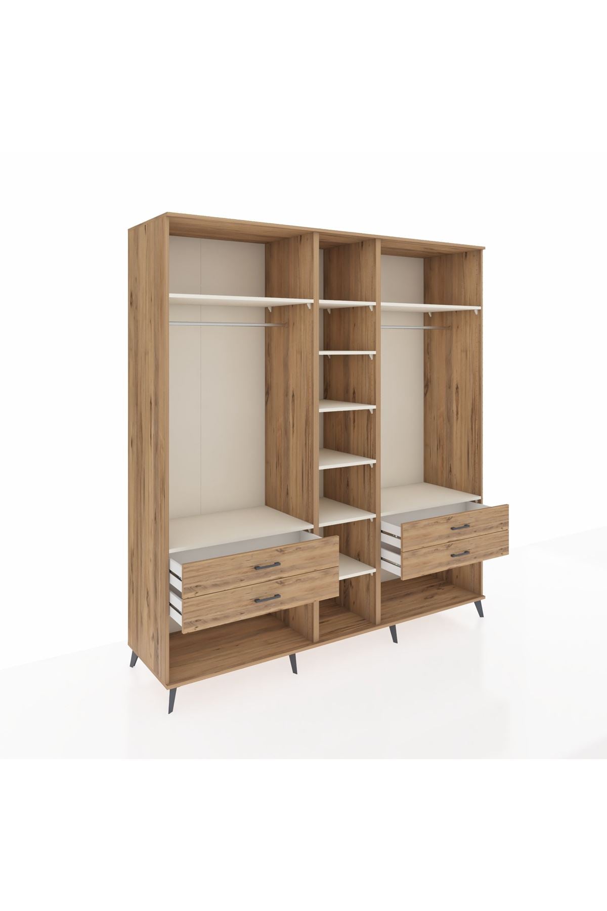 Kronos Dolap 10 Raflı 4 Çekmeceli 2 Askılı 220x59x243 Çam-Aytaşı/Çam