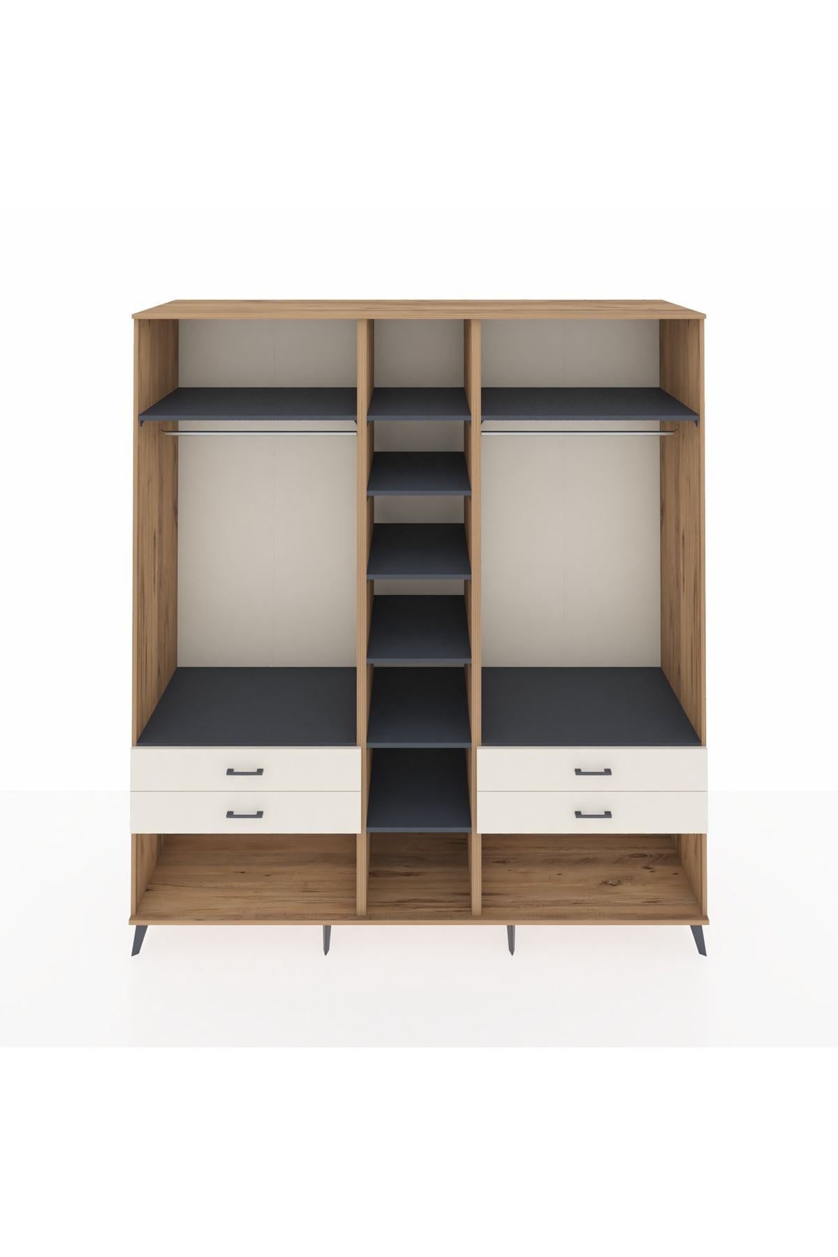 Kronos Dolap 10 Raflı 4 Çekmeceli 2 Askılı 220x59x243 Çam-Antrasit/Aytaşı