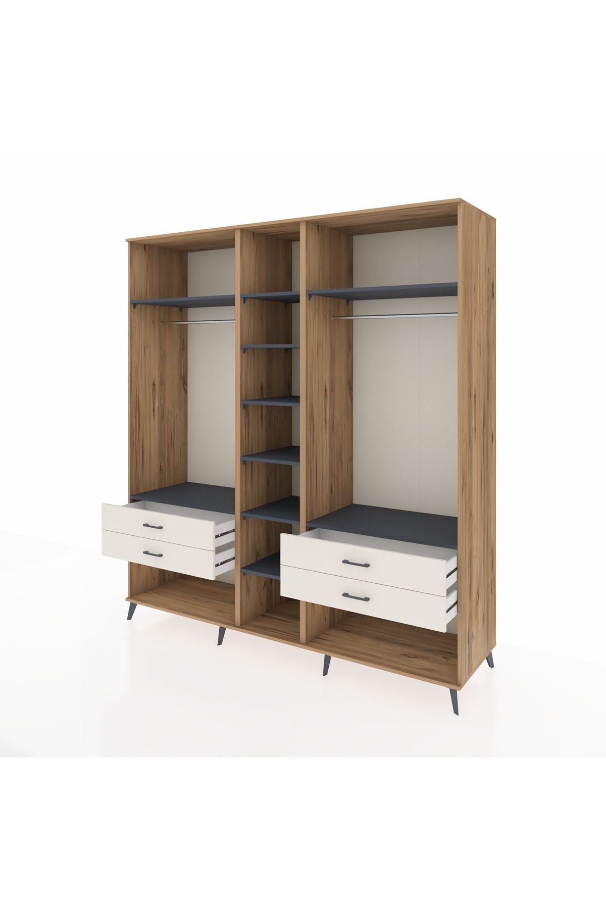 Kronos Dolap 10 Raflı 4 Çekmeceli 2 Askılı 220x59x243 Çam-Antrasit/Aytaşı