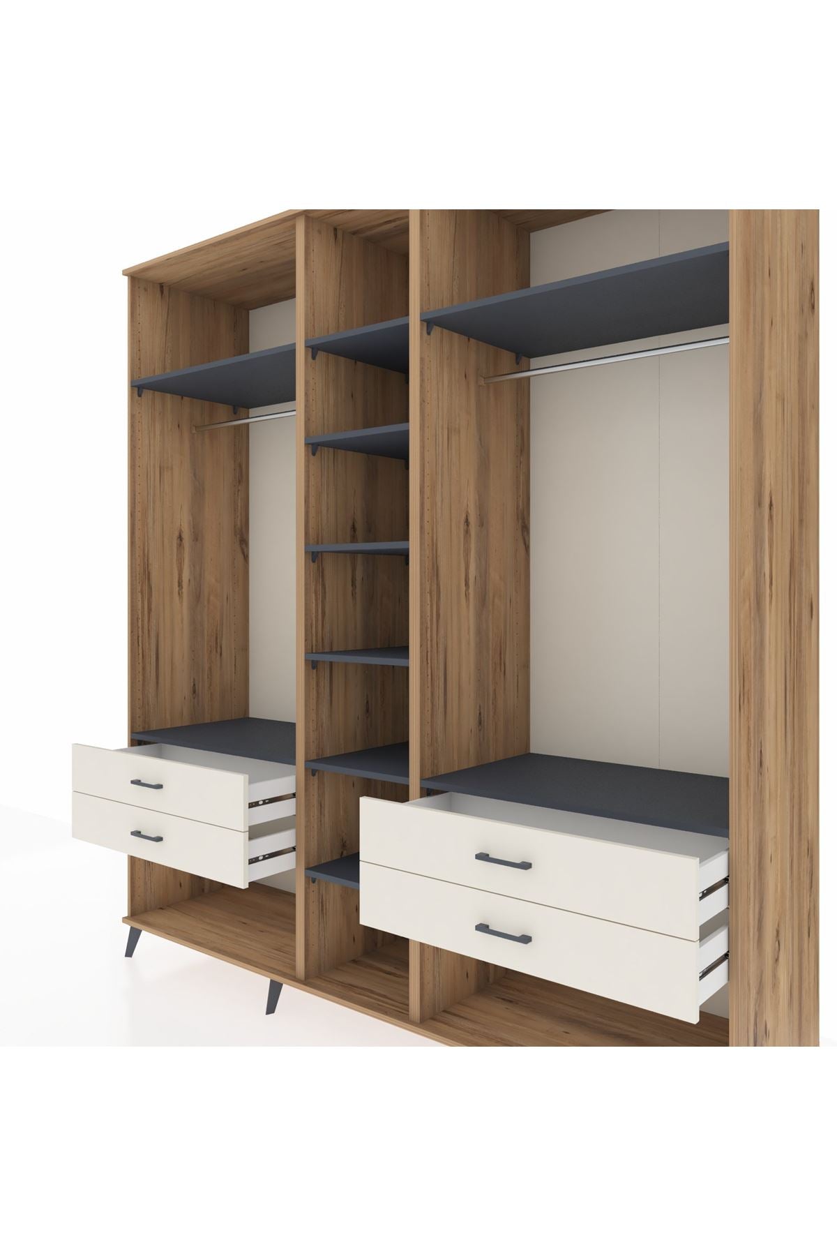 Kronos Dolap 10 Raflı 4 Çekmeceli 2 Askılı 220x59x243 Çam-Antrasit/Aytaşı