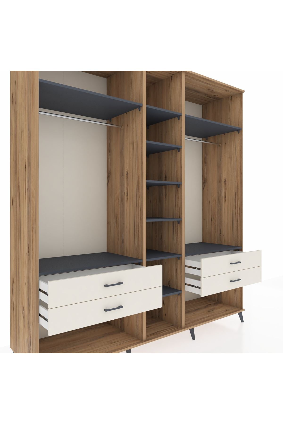 Kronos Dolap 10 Raflı 4 Çekmeceli 2 Askılı 220x59x243 Çam-Antrasit/Aytaşı