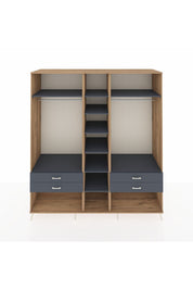 Kronos Dolap 10 Raflı 4 Çekmeceli 2 Askılı 220x59x243 Çam-Antrasit/Antrasit