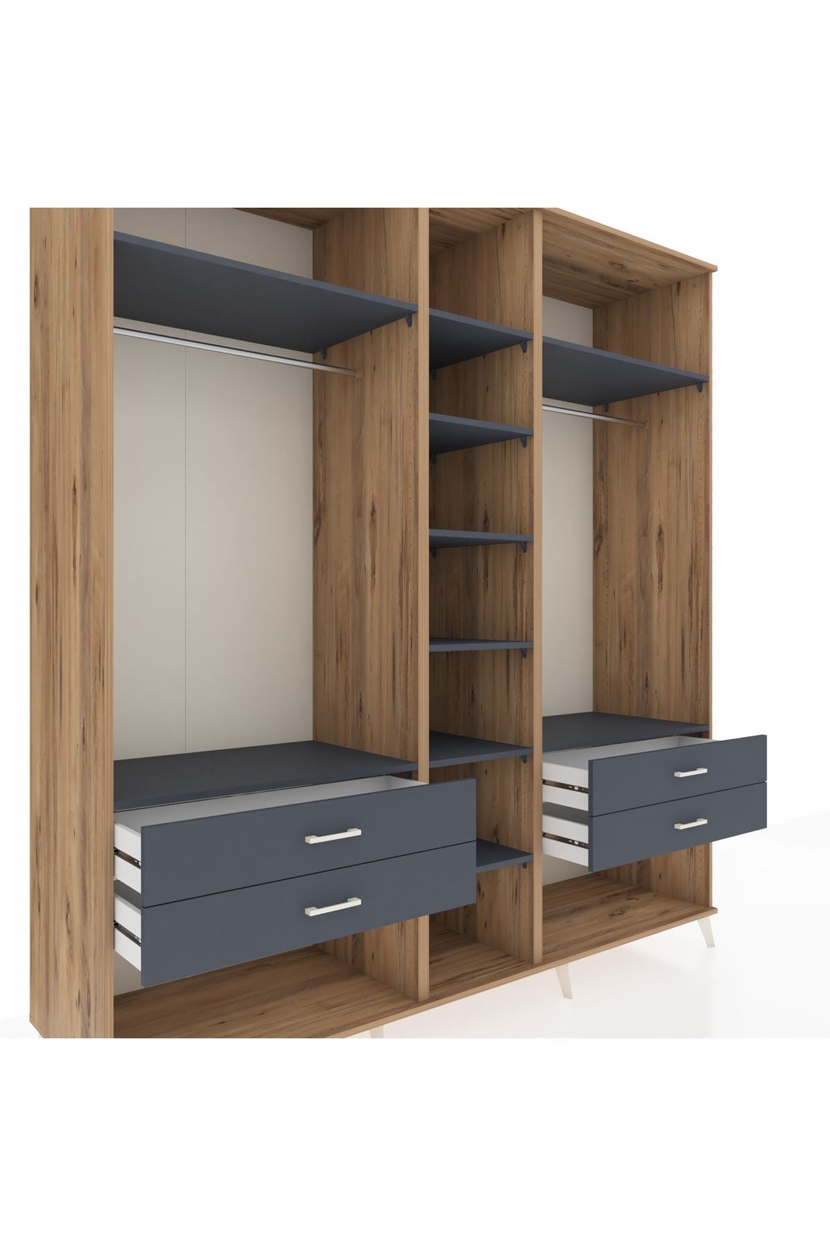 Kronos Dolap 10 Raflı 4 Çekmeceli 2 Askılı 220x59x243 Çam-Antrasit/Antrasit