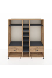 Kronos Dolap 10 Raflı 4 Çekmeceli 2 Askılı 220x59x243 Çam-Antrasit/Çam