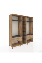 Kronos Dolap 10 Raflı 4 Çekmeceli 2 Askılı 220x59x243 Çam-Antrasit/Çam