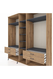 Kronos Dolap 10 Raflı 4 Çekmeceli 2 Askılı 220x59x243 Çam-Antrasit/Çam