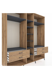 Kronos Dolap 10 Raflı 4 Çekmeceli 2 Askılı 220x59x243 Çam-Antrasit/Çam