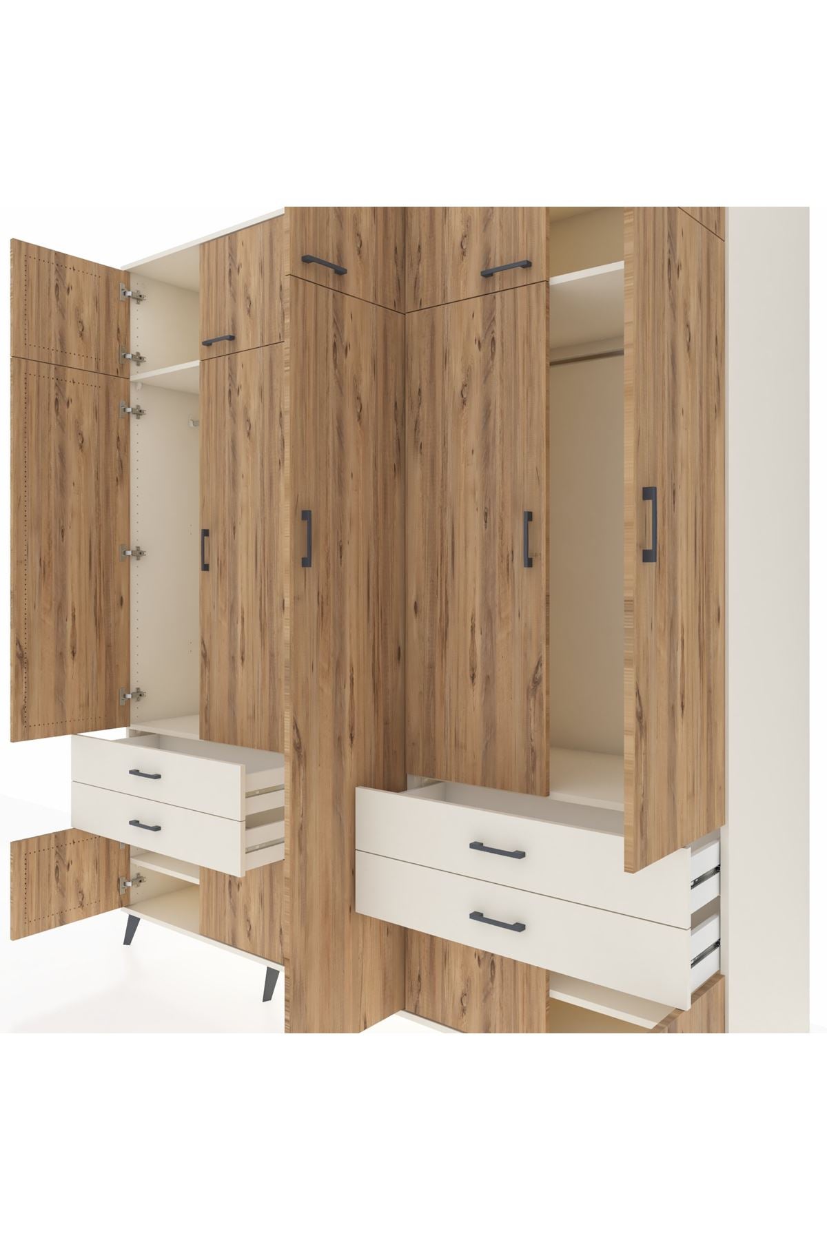 Kronos Dolap 12 Raflı 4 Çekmeceli 2 Askılı 220x59x243 Aytaşı-Çam/Aytaşı