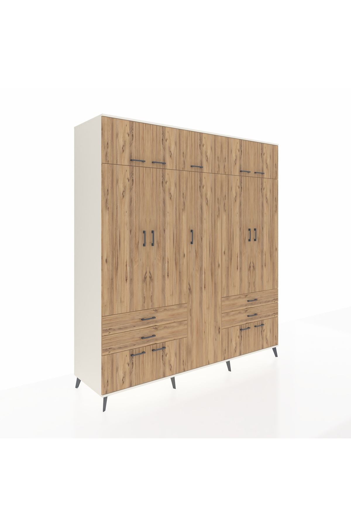 Kronos Dolap 12 Raflı 4 Çekmeceli 2 Askılı 220x59x243 Aytaşı-Çam/Çam