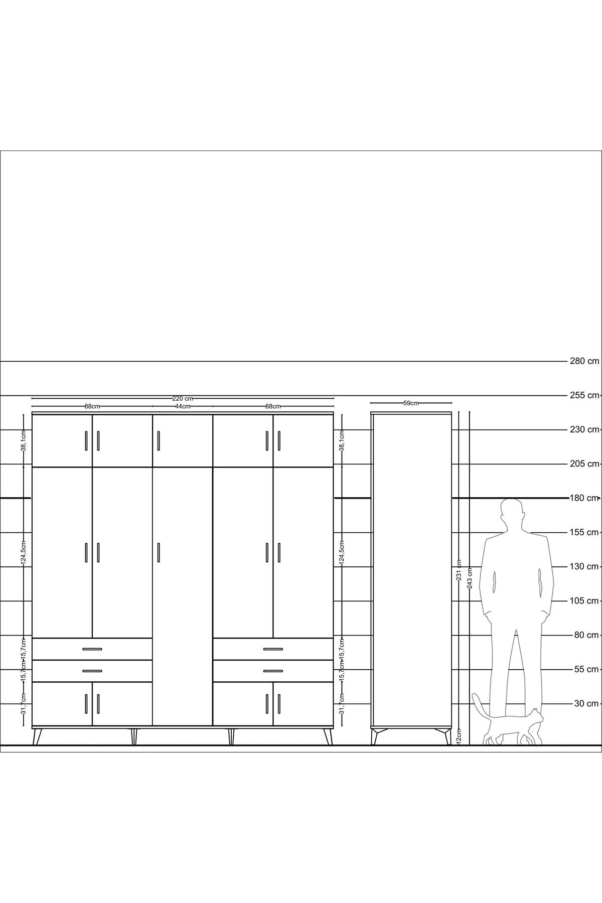 Kronos Dolap 12 Raflı 4 Çekmeceli 2 Askılı 220x59x243 - S784M011V01C