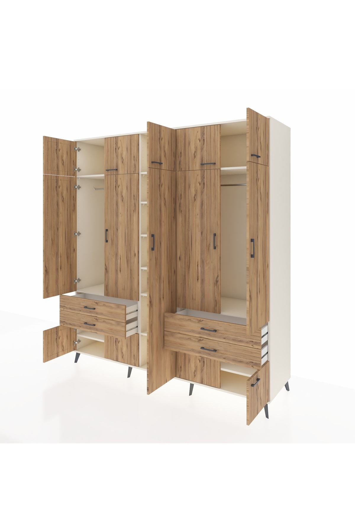 Kronos Dolap 12 Raflı 4 Çekmeceli 2 Askılı 220x59x243 Aytaşı-Çam/Çam