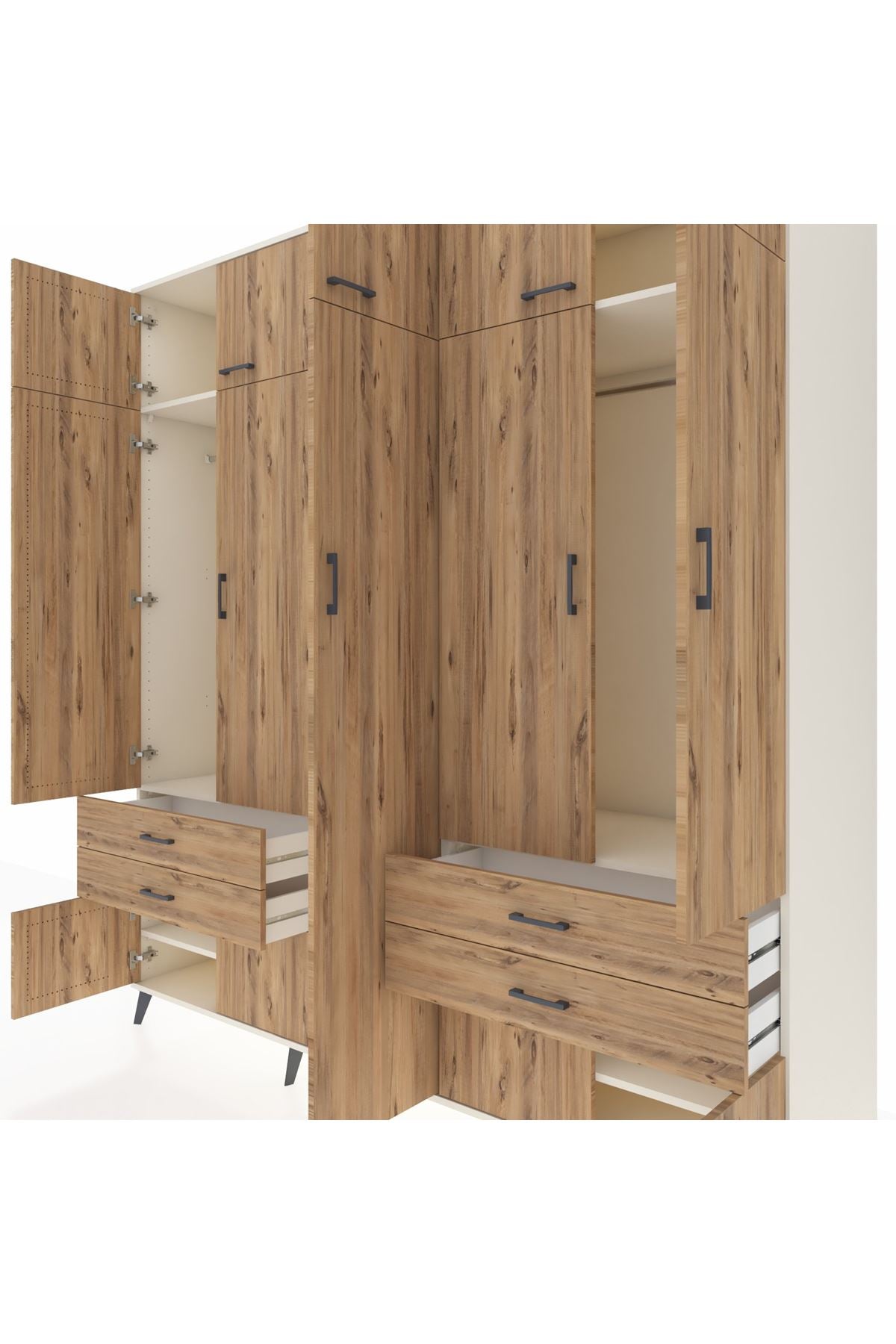 Kronos Dolap 12 Raflı 4 Çekmeceli 2 Askılı 220x59x243 Aytaşı-Çam/Çam