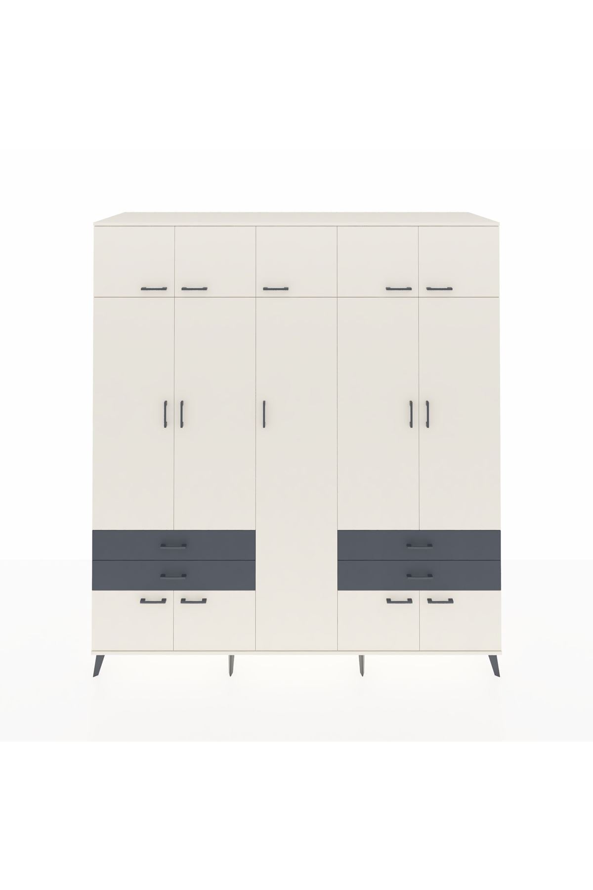 Kronos Dolap 12 Raflı 4 Çekmeceli 2 Askılı 220x59x243 Aytaşı-Aytaşı/Antrasit