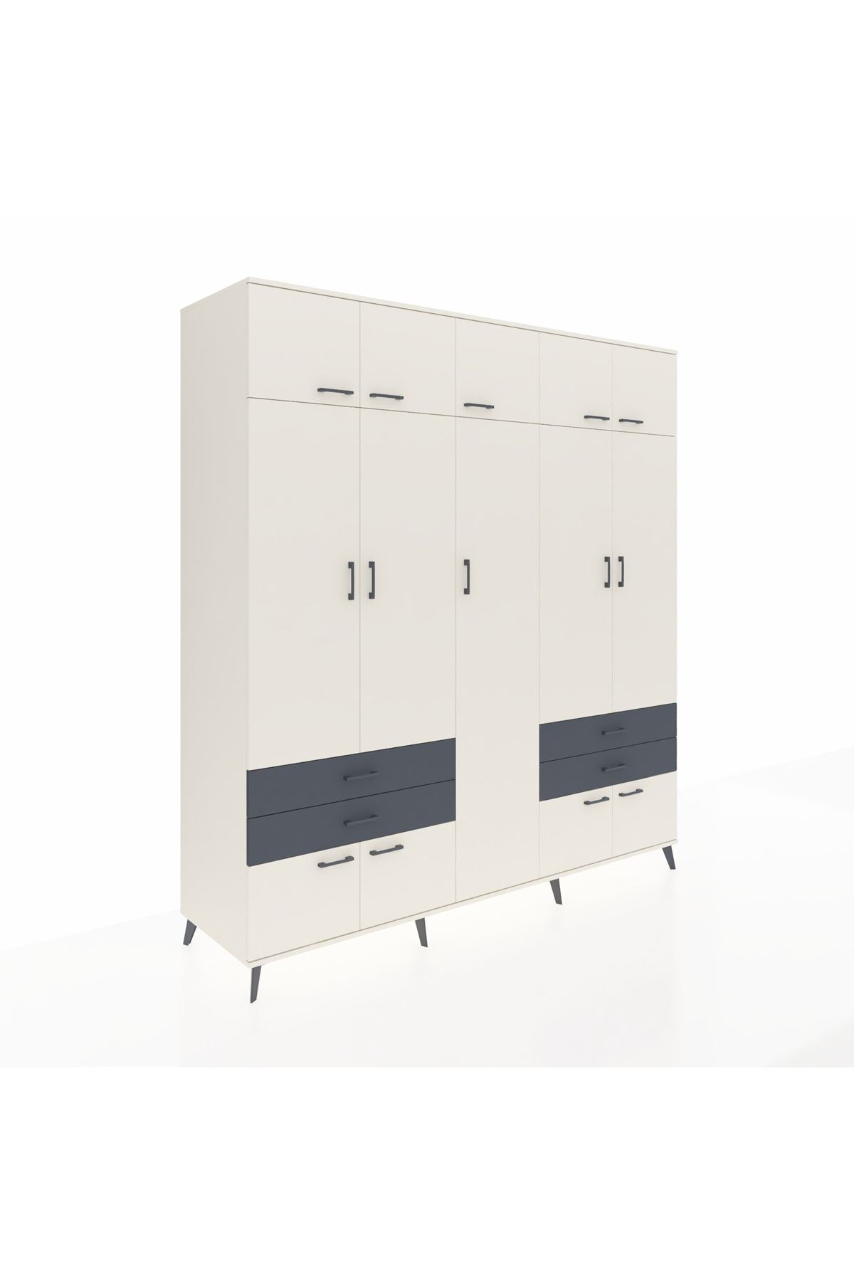 Kronos Dolap 12 Raflı 4 Çekmeceli 2 Askılı 220x59x243 Aytaşı-Aytaşı/Antrasit