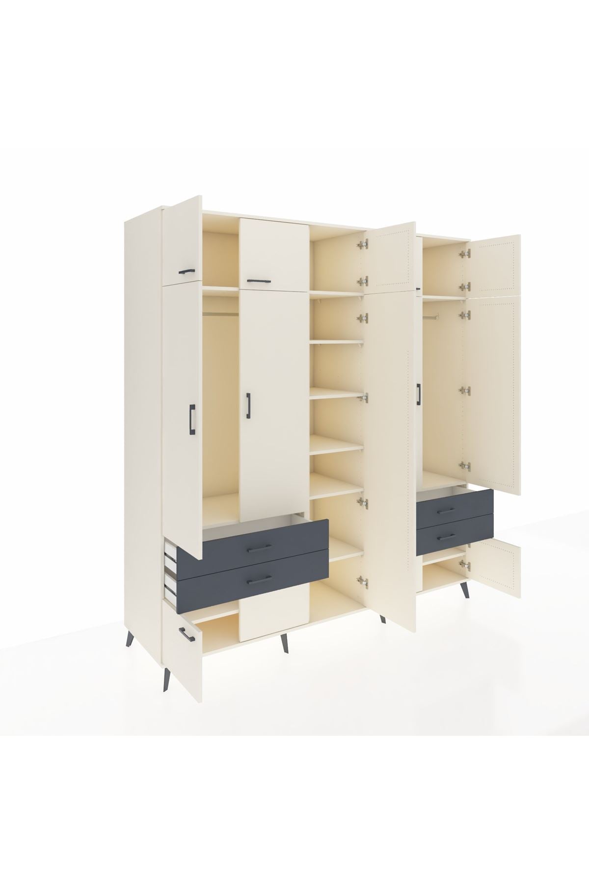 Kronos Dolap 12 Raflı 4 Çekmeceli 2 Askılı 220x59x243 Aytaşı-Aytaşı/Antrasit