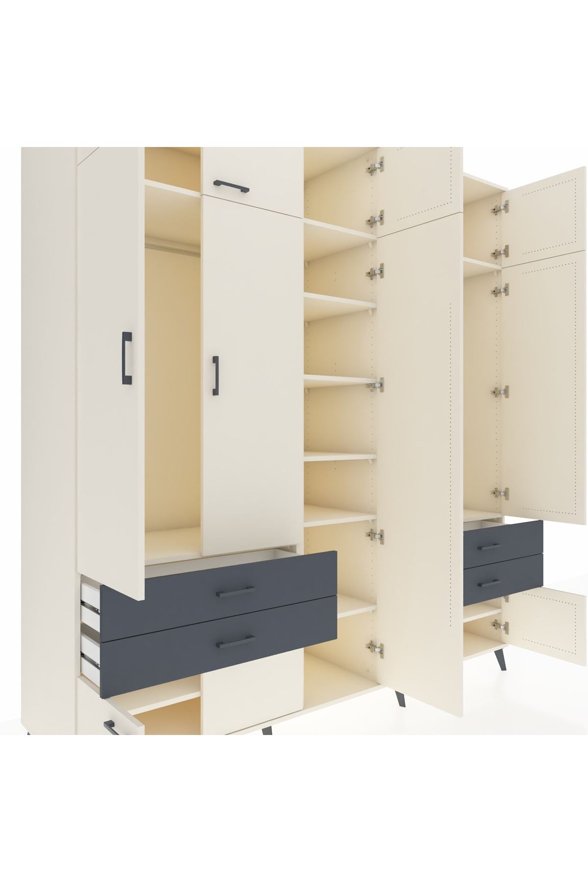 Kronos Dolap 12 Raflı 4 Çekmeceli 2 Askılı 220x59x243 Aytaşı-Aytaşı/Antrasit