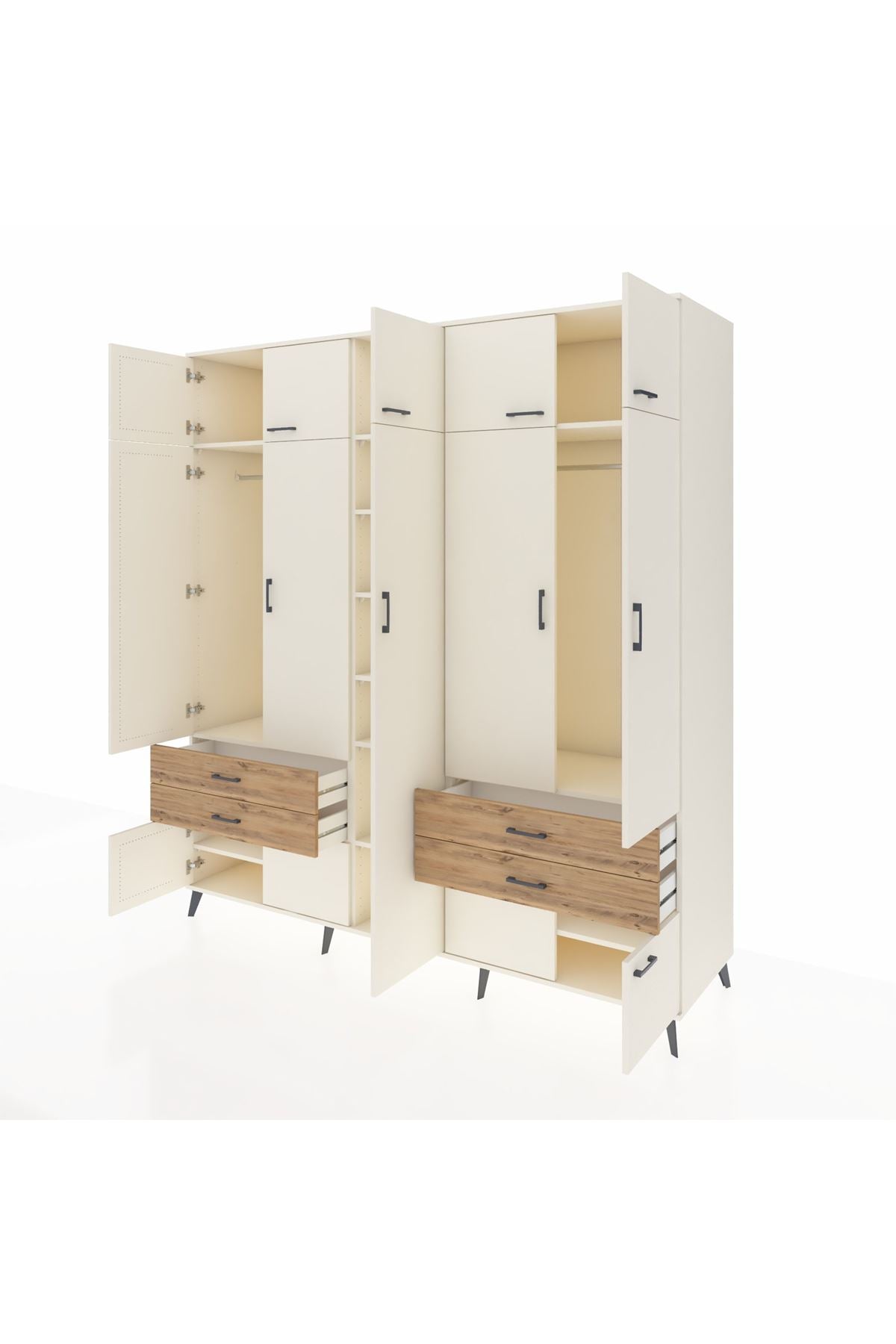 Kronos Dolap 12 Raflı 4 Çekmeceli 2 Askılı 220x59x243 Aytaşı-Aytaşı/Çam