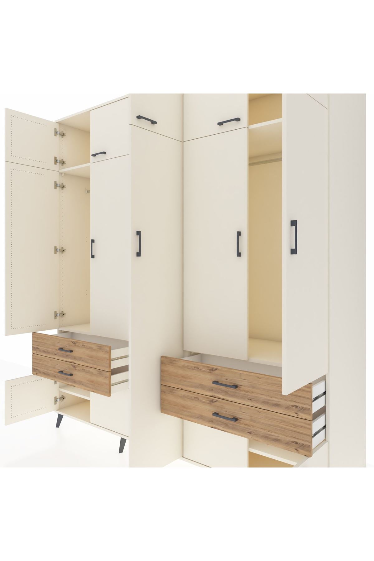 Kronos Dolap 12 Raflı 4 Çekmeceli 2 Askılı 220x59x243 Aytaşı-Aytaşı/Çam