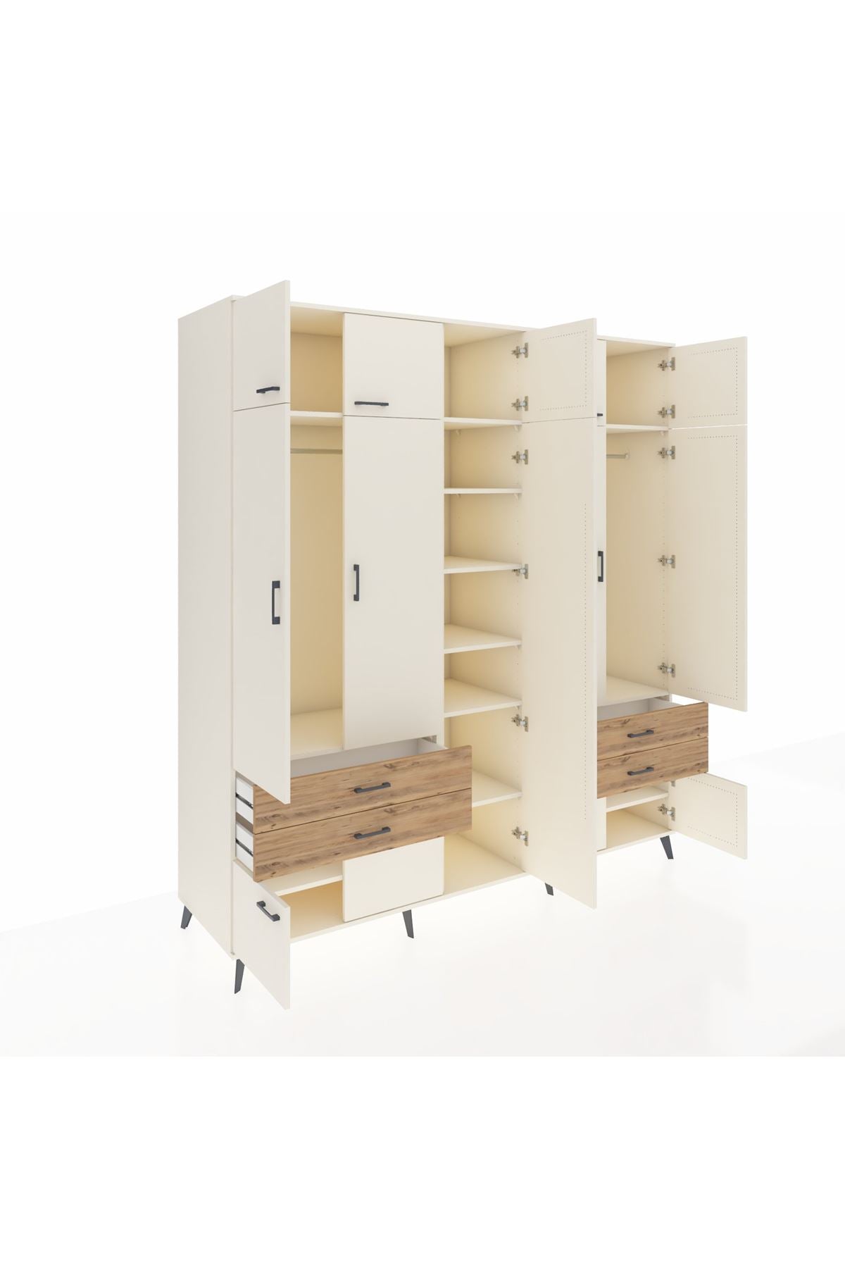 Kronos Dolap 12 Raflı 4 Çekmeceli 2 Askılı 220x59x243 Aytaşı-Aytaşı/Çam