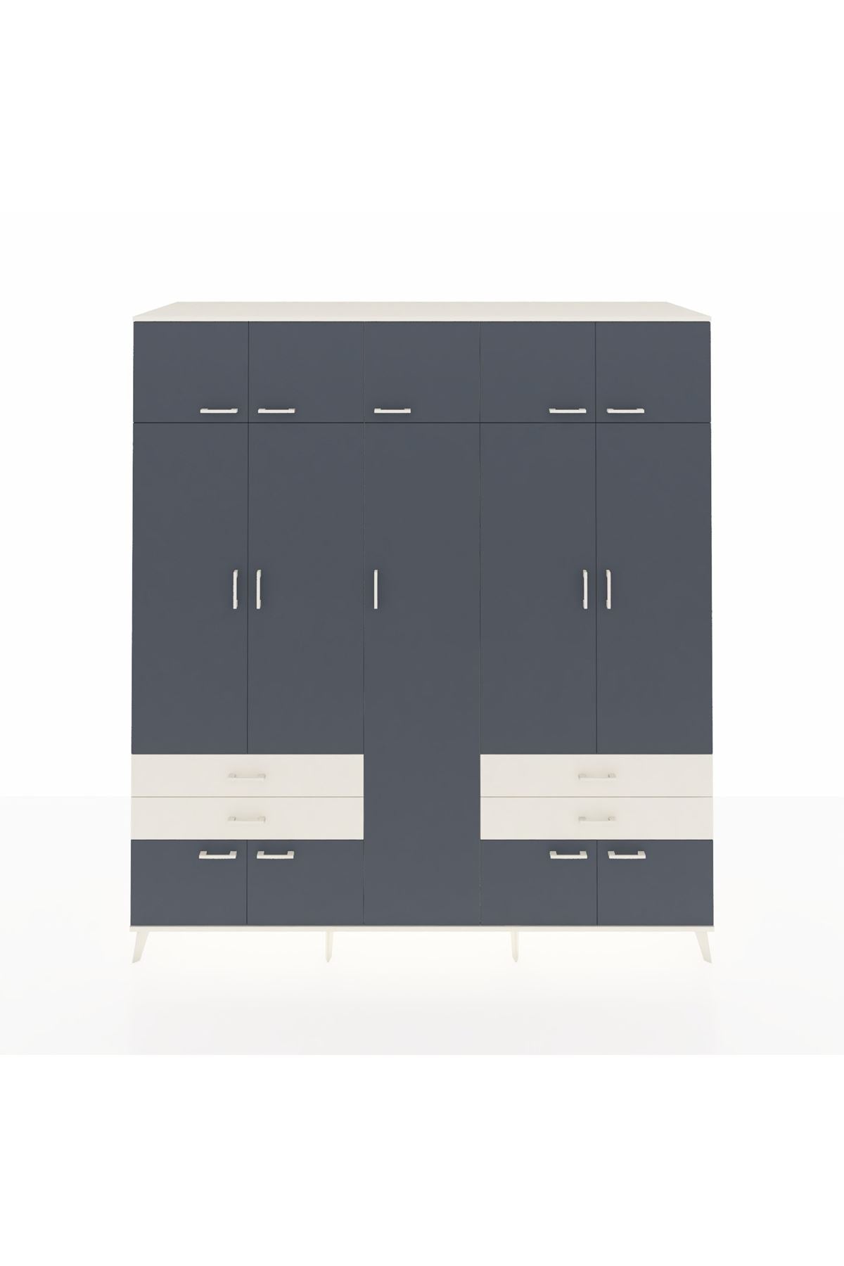 Kronos Dolap 12 Raflı 4 Çekmeceli 2 Askılı 220x59x243 Aytaşı-Antrasit/Aytaşı