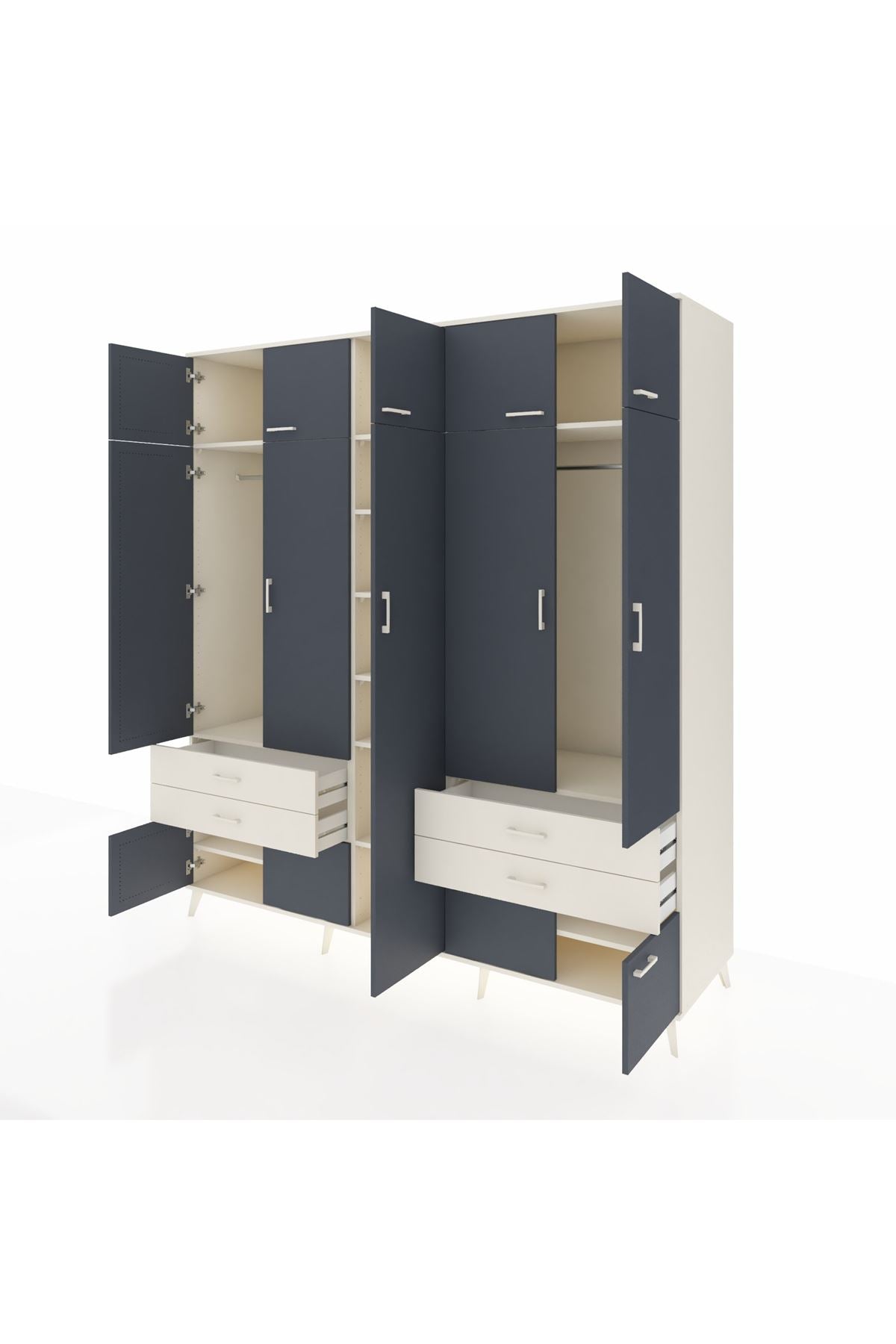 Kronos Dolap 12 Raflı 4 Çekmeceli 2 Askılı 220x59x243 Aytaşı-Antrasit/Aytaşı