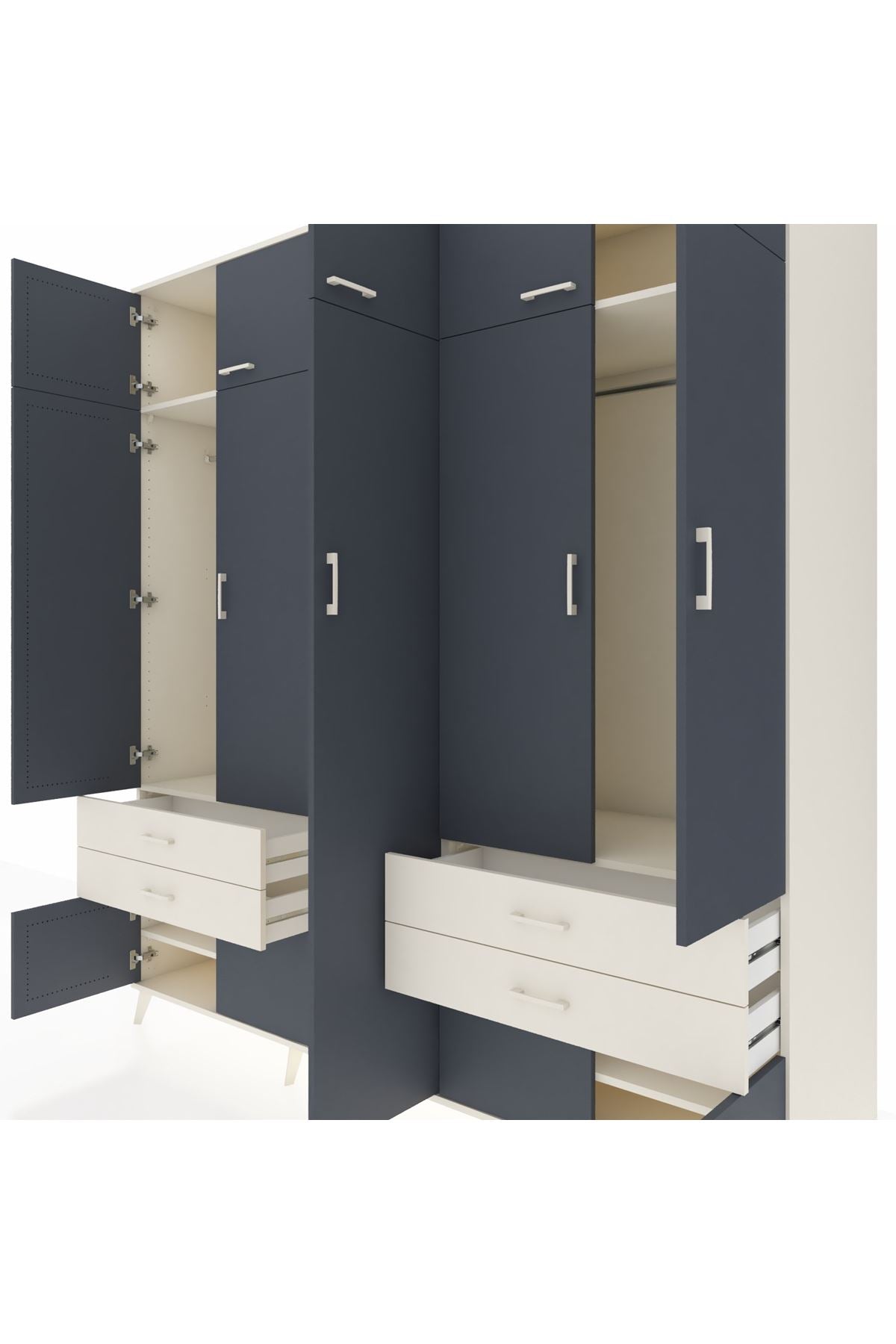 Kronos Dolap 12 Raflı 4 Çekmeceli 2 Askılı 220x59x243 Aytaşı-Antrasit/Aytaşı