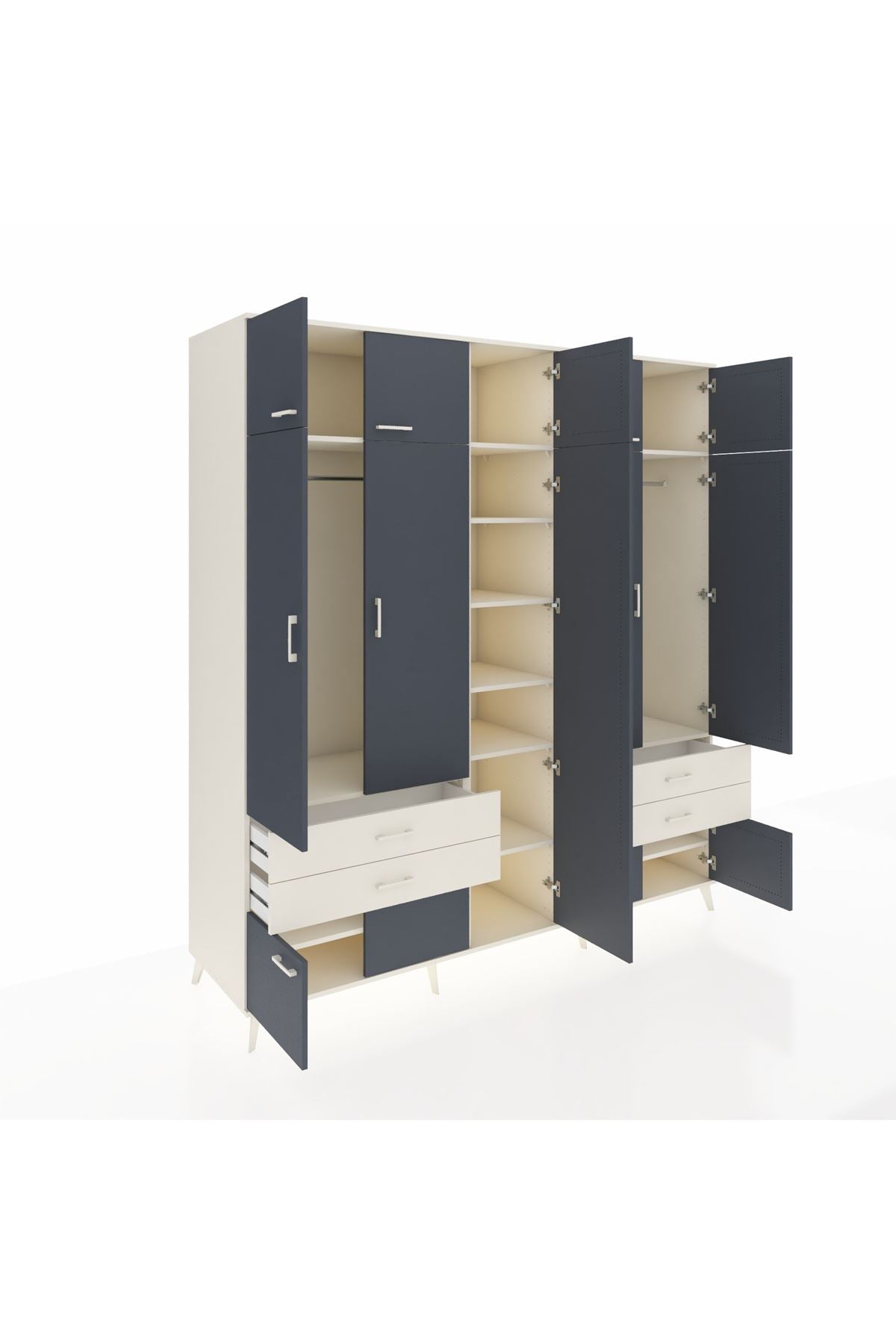 Kronos Dolap 12 Raflı 4 Çekmeceli 2 Askılı 220x59x243 Aytaşı-Antrasit/Aytaşı