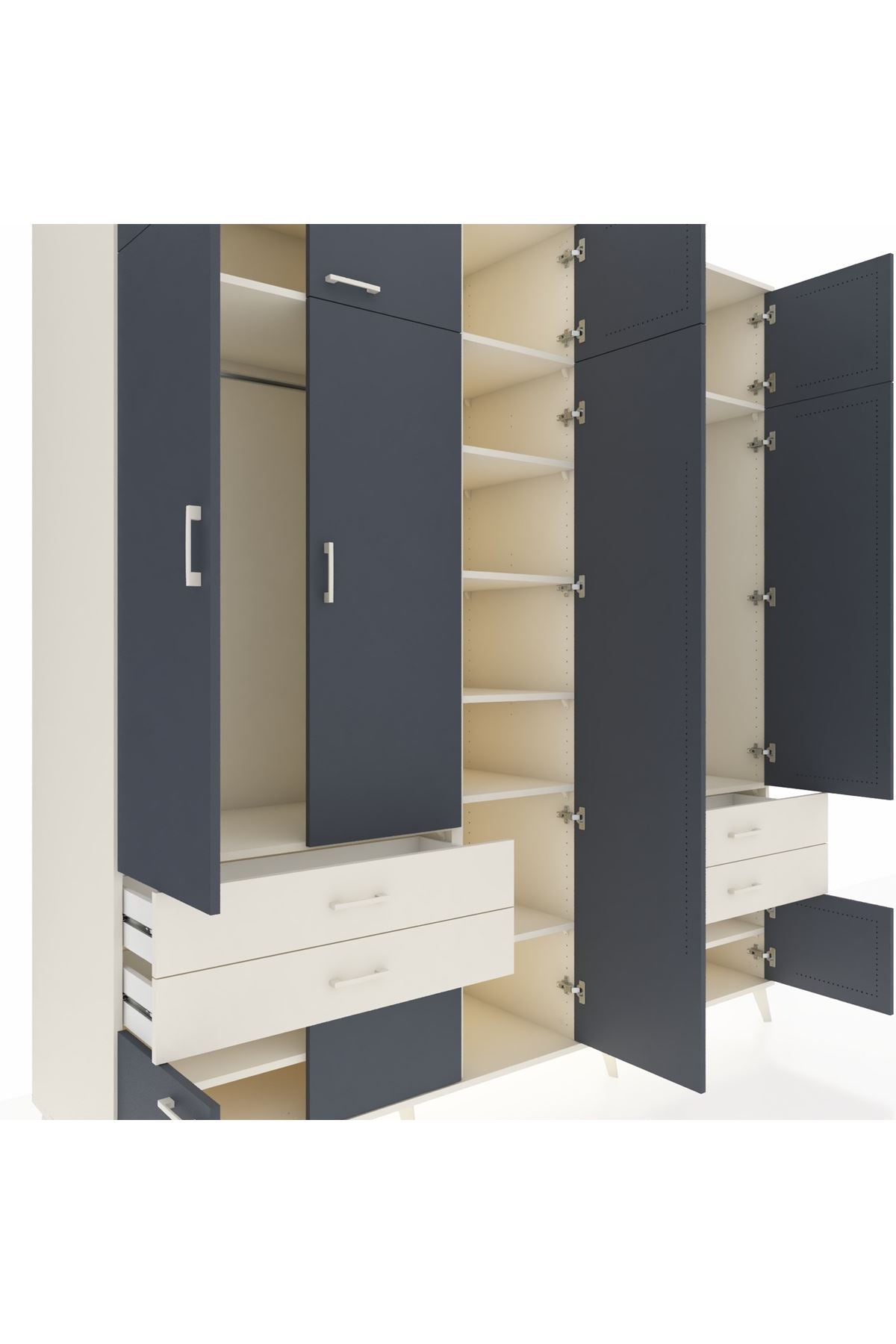 Kronos Dolap 12 Raflı 4 Çekmeceli 2 Askılı 220x59x243 Aytaşı-Antrasit/Aytaşı