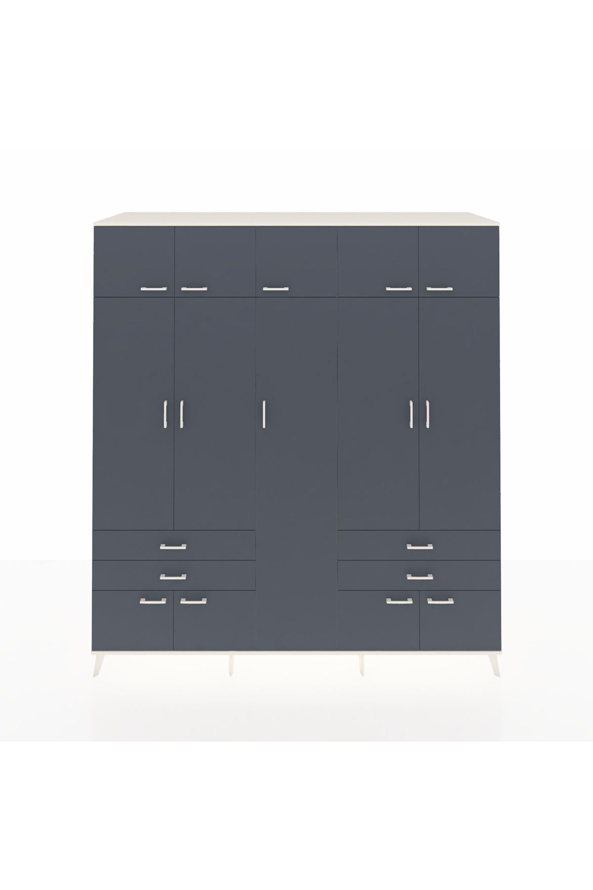 Kronos Dolap 12 Raflı 4 Çekmeceli 2 Askılı 220x59x243 Aytaşı-Antrasit/Antrasit