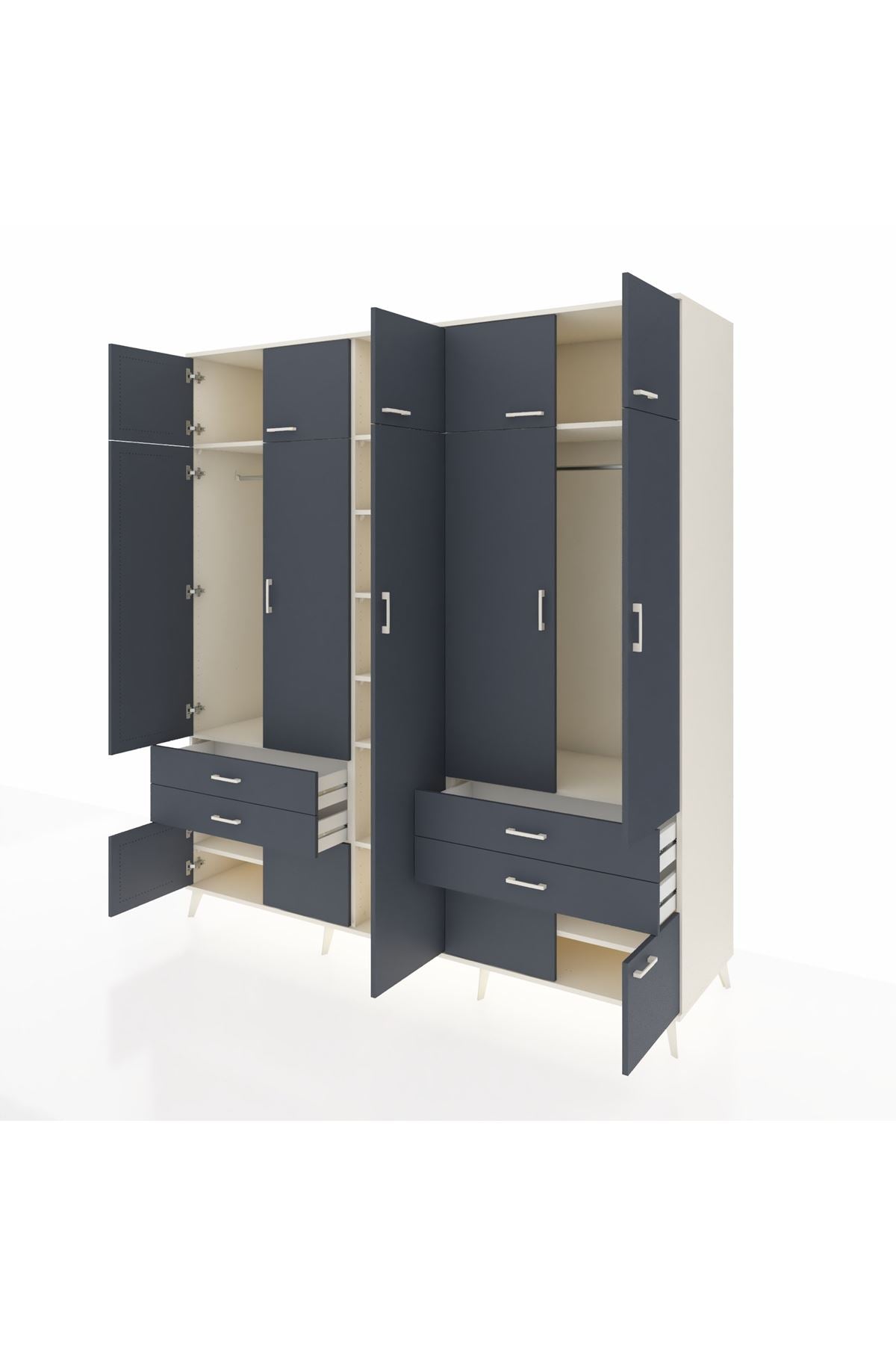 Kronos Dolap 12 Raflı 4 Çekmeceli 2 Askılı 220x59x243 Aytaşı-Antrasit/Antrasit