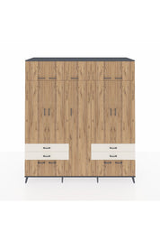 Kronos Dolap 12 Raflı 4 Çekmeceli 2 Askılı 220x59x243 Antrasit-Çam/Aytaşı