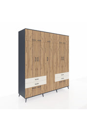 Kronos Dolap 12 Raflı 4 Çekmeceli 2 Askılı 220x59x243 Antrasit-Çam/Aytaşı