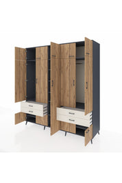 Kronos Dolap 12 Raflı 4 Çekmeceli 2 Askılı 220x59x243 Antrasit-Çam/Aytaşı