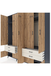 Kronos Dolap 12 Raflı 4 Çekmeceli 2 Askılı 220x59x243 Antrasit-Çam/Aytaşı