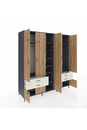 Kronos Dolap 12 Raflı 4 Çekmeceli 2 Askılı 220x59x243 Antrasit-Çam/Aytaşı