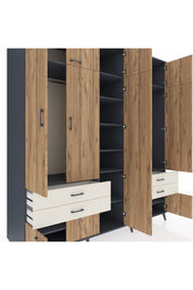 Kronos Dolap 12 Raflı 4 Çekmeceli 2 Askılı 220x59x243 Antrasit-Çam/Aytaşı