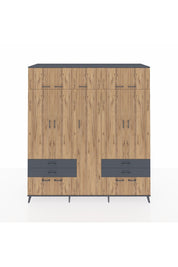 Kronos Dolap 12 Raflı 4 Çekmeceli 2 Askılı 220x59x243 Antrasit-Çam/Antrasit