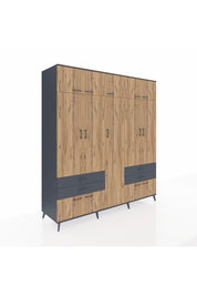 Kronos Dolap 12 Raflı 4 Çekmeceli 2 Askılı 220x59x243 Antrasit-Çam/Antrasit