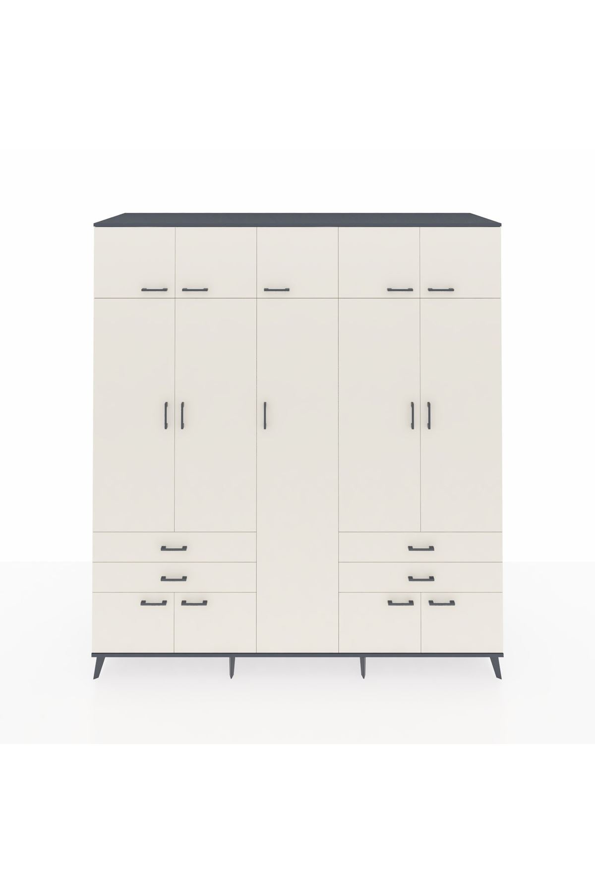 Kronos Dolap 12 Raflı 4 Çekmeceli 2 Askılı 220x59x243 Antrasit-Aytaşı/Aytaşı