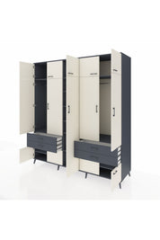 Kronos Dolap 12 Raflı 4 Çekmeceli 2 Askılı 220x59x243 Antrasit-Aytaşı/Antrasit