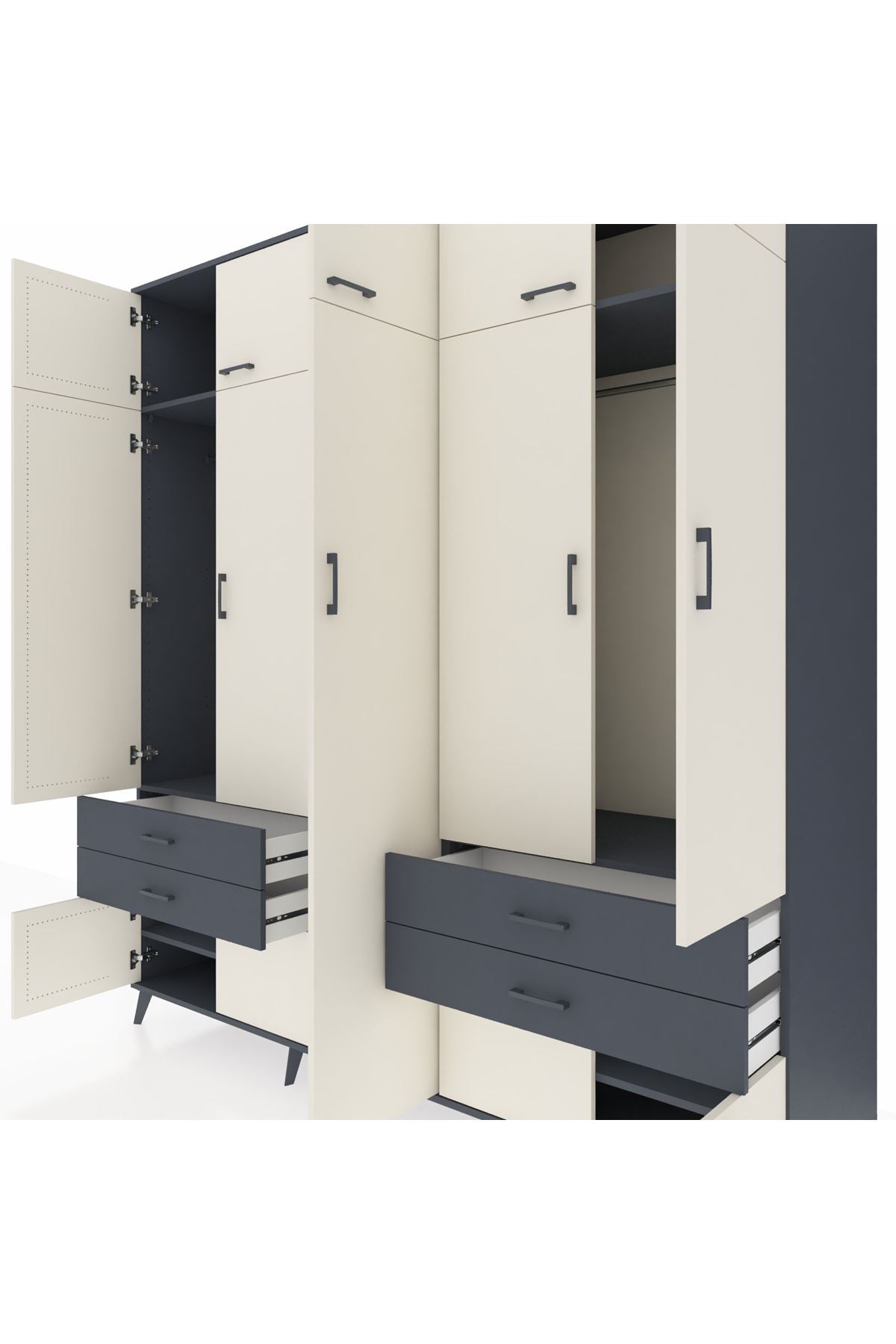 Kronos Dolap 12 Raflı 4 Çekmeceli 2 Askılı 220x59x243 Antrasit-Aytaşı/Antrasit