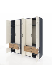 Kronos Dolap 12 Raflı 4 Çekmeceli 2 Askılı 220x59x243 Antrasit-Aytaşı/Çam