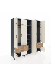 Kronos Dolap 12 Raflı 4 Çekmeceli 2 Askılı 220x59x243 Antrasit-Aytaşı/Çam