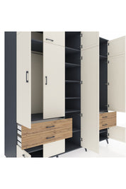 Kronos Dolap 12 Raflı 4 Çekmeceli 2 Askılı 220x59x243 Antrasit-Aytaşı/Çam