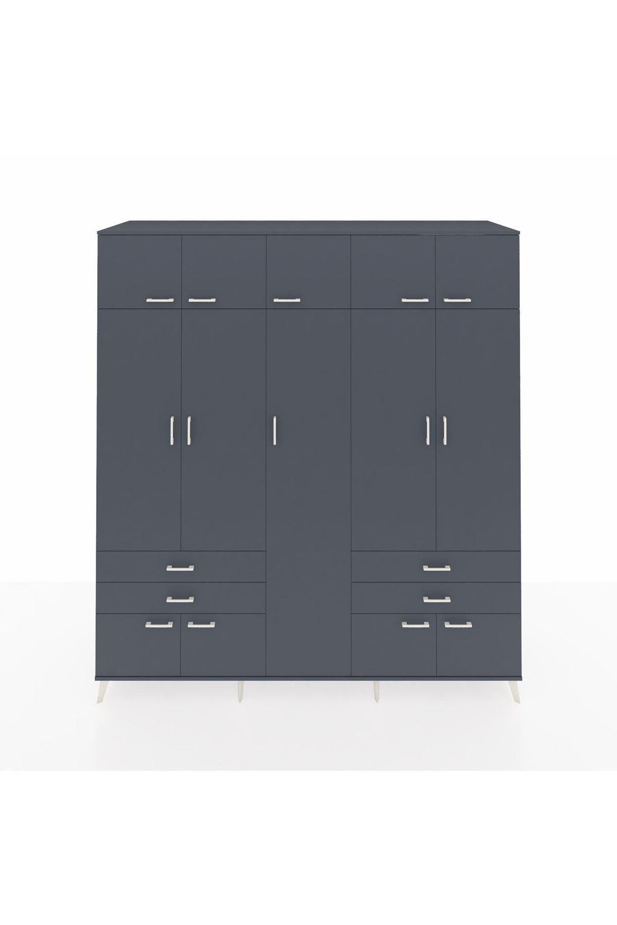 Kronos Dolap 12 Raflı 4 Çekmeceli 2 Askılı 220x59x243 Antrasit-Antrasit/Antrasit