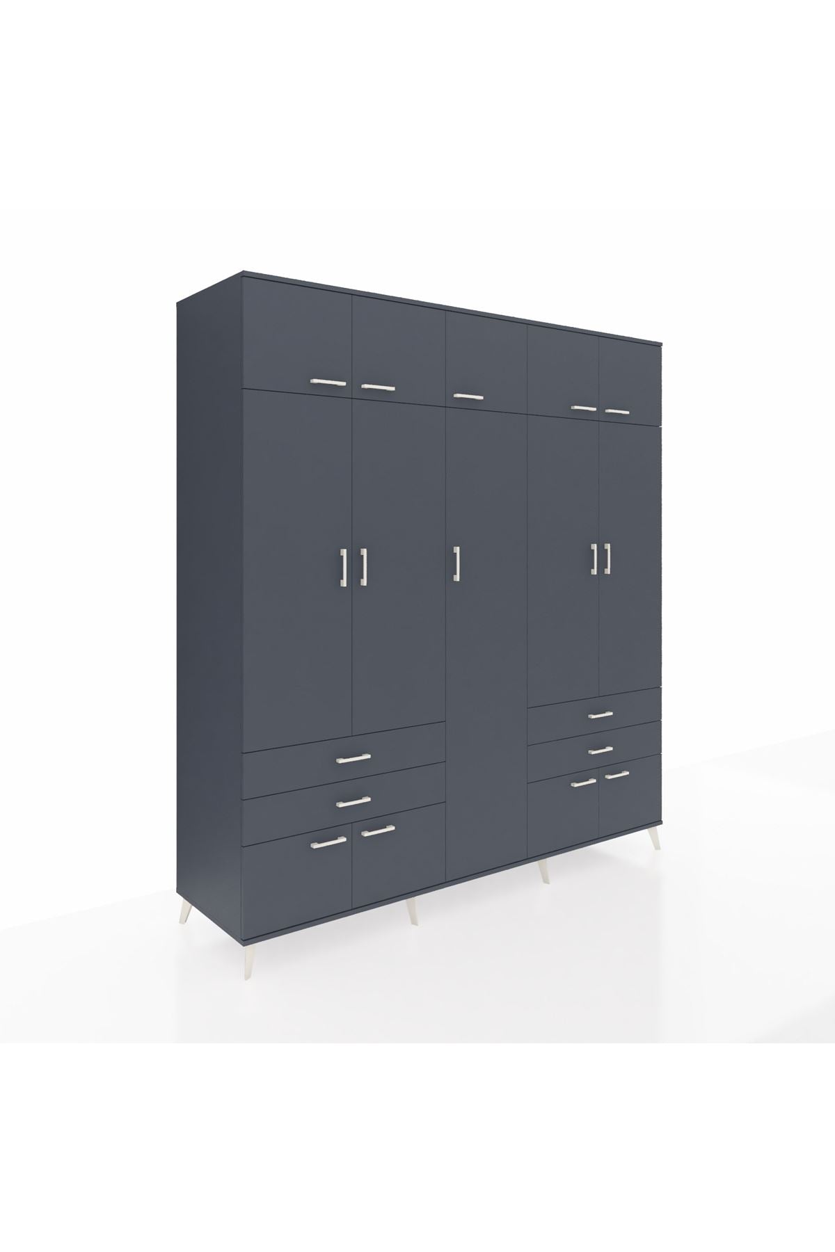 Kronos Dolap 12 Raflı 4 Çekmeceli 2 Askılı 220x59x243 Antrasit-Antrasit/Antrasit