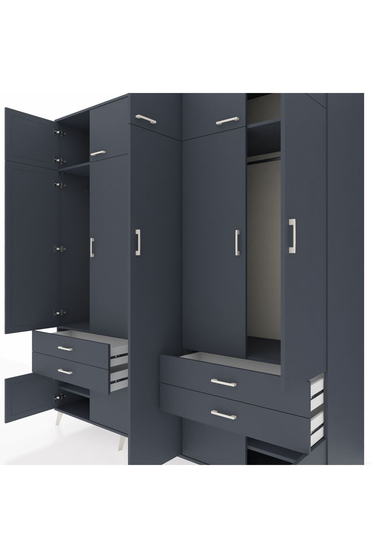 Kronos Dolap 12 Raflı 4 Çekmeceli 2 Askılı 220x59x243 Antrasit-Antrasit/Antrasit