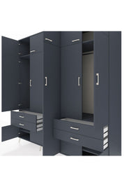 Kronos Dolap 12 Raflı 4 Çekmeceli 2 Askılı 220x59x243 Antrasit-Antrasit/Antrasit